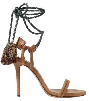Brown Drawcord Sandals with Multicolored Tassels