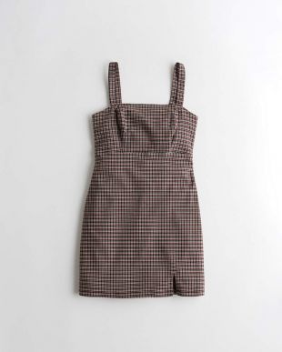 Advanced Stretch Square-Neck Plaid Mini Dress