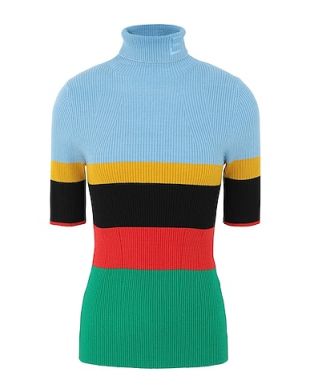 Blue Striped Turtleneck of Emily Cooper (Lily Collins) in Emily in