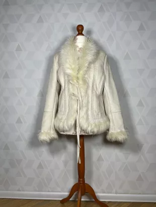 Vintage embroidered penny lane inspired fake suede fur jacket