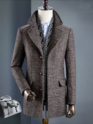 Trench-coat Homme Casual Manteau Business Épais en Laine avec Écharpe Amovible