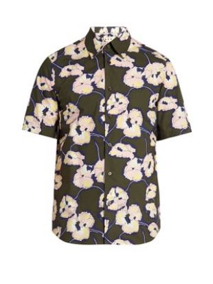 Floral Print Short-Sleeved Cotton Shirt