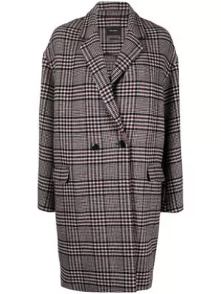 checked double-breasted coat - Red