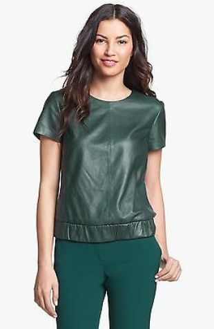 Nouvelle Halogène Cuir Devant Taille Ãlastique Haut Chemisier Taille M vert bouteille sold out | eBay
