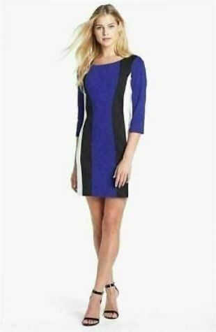 Laundry de Shelli Segal ColorBlock Sheath Dress Sz 2-Bleu-Noir-Ivoire | eBay