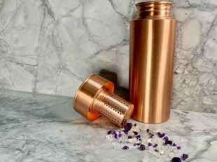 BRUSHED FINISH MINI COPPER BOTTLE WITH VIBRATIONAL CRYSTAL POD - FOCUS & CONCENTRATION