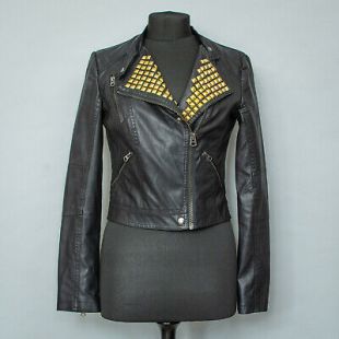 TopShop Femmes Noir CloutÃ© Revers Veste de Motard Taille 6  | eBay