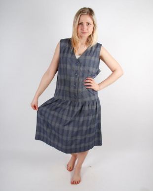 Tartan gris foncé Mini robe formelle robe sans manches à carreaux