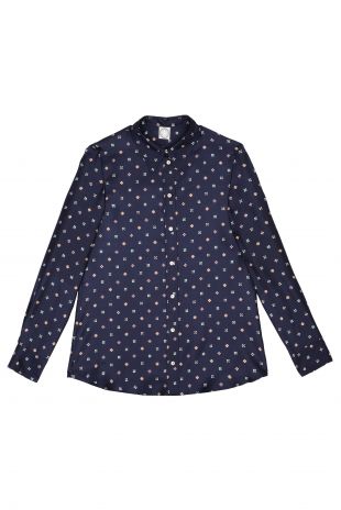 Chemise en soie marine imprimée