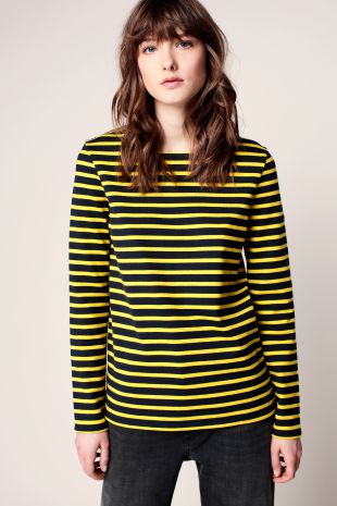 Petit Bateau Top manches longues marine rayé jaune