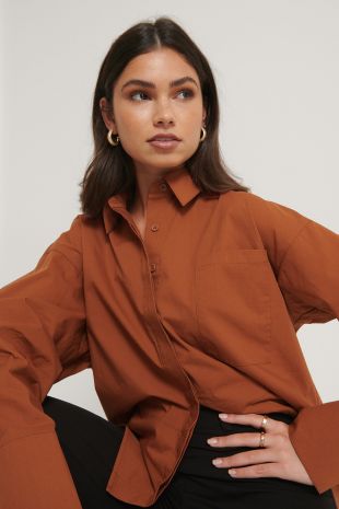 Biologique Chemise Surdimensionnée À Poches Poitrine Orange