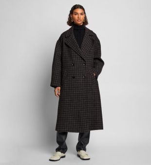 Checkered Plaid Double Breasted Coat