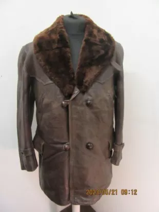 VINTAGE WW2 FRENCH HORSEHIDE LEATHER SHEEPSKIN JACKET W/ BEAR FUR COLLAR