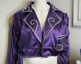 Selena Quintanilla Inspired Jacket | Purple Satin Coat with Rhinestone Embellishments