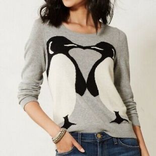 Anthropologie âª Monogram Empereur Kiss Sweater. Sz S Gray pingouins  | eBay
