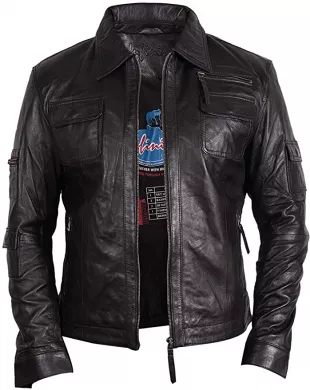 Veste de motard en cuir véritable pour homme Coupe ajustée - Noir - XS