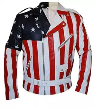 Mens American Flag Vanilla Ice Motorcycle Leather Jacket