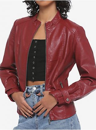 Burgundy Faux Leather Girls Jacket