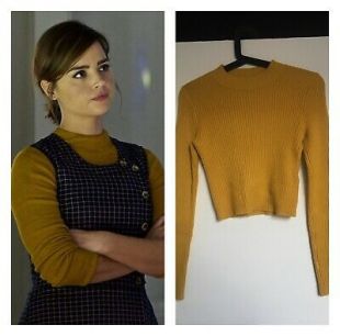 Topshop Mustard Yellow Ribbed Funnel Neck Cropped Cosplay Jumper Sweater Top 10  | eBay