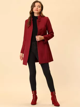 Women's Winter Overcoat Mid-thigh Stand Collar Single Breasted Long Coat Large Red