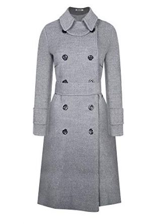 Women's Wool Trench Coat Slim Fit Double Breasted Long Sleeve Pea Coats with Belt Winter Classic Wool Blend Doll Collar