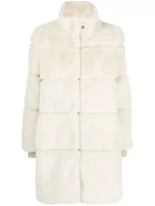 faux-shearling button-up coat - Neutrals