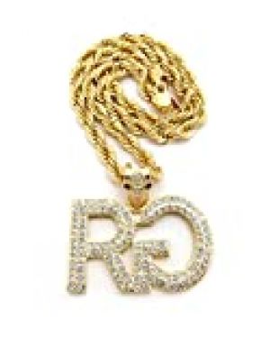 Crescendo SJ INC ICED Out Rich Gang 'RG' Pendant & 24" Rope Chain Hip HOP Necklace Set - RC2094G