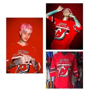 New Jersey's Devil's 1990's Vintage Jersey in red worn by Lil Peep as seen  in his OMFG album