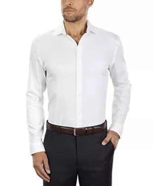 Men's Non Iron Slim Fit Solid Spread Collar Dress Shirt, White