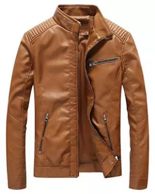 Leather Jacket Men Slim Fit Motorcyle Lightweight ,Brown