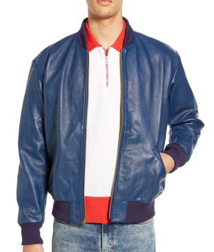 Mens Blue Slimfit Bomber Jacket