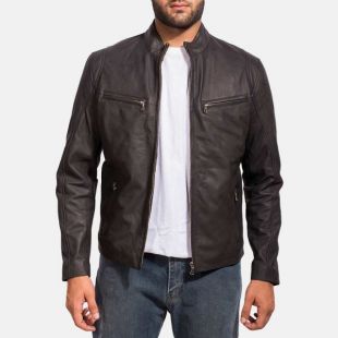 Ionic Black Leather Biker Jacket for Mens