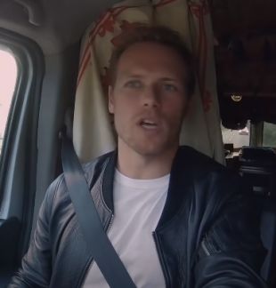 A Road trip with Sam and Graham Sam Heughan Black Leather jacket