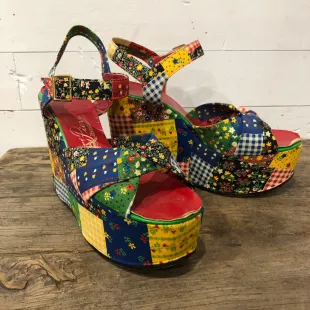 Vintage 70s Plate-forme Wedge Sandales Escarpins Talons Crazy