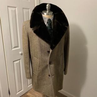manteau en tweed vintage avec col en fausse fourrure L
