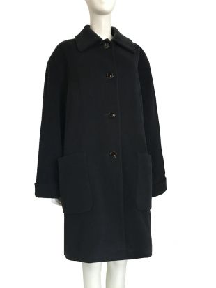 Manteau en cachemire noir avant bouton des années 80 / manteau de laine de col surdimensionné et manteau en cachemire