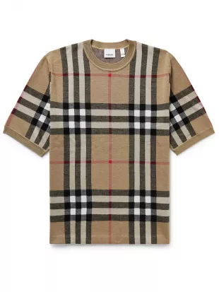 Checked Birdseye Silk and Wool-Blend T-Shirt