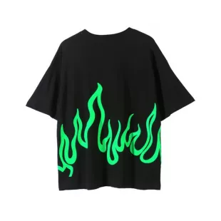 Billie Eilish Tour Hip Hop Retro Flame Print Oversize Short Sleeve T Shirt