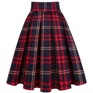 11.99US $ 50% OFF|2021 Vintage Pleated Skirt England Style Plaid Print High Waist Womens Retro School Summer Skirt 50s Rockabilly Red Midi Skater|Skirts|   - AliExpress