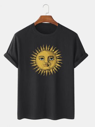 T-shirts à manches courtes à col rond et imprimé soleil pour hommes