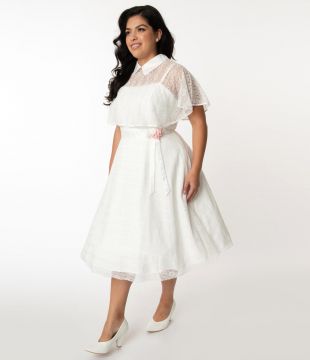 Grease x Unique Vintage Plus Size White Lace Simcox Swing Dress