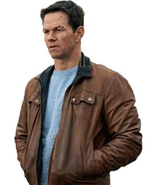 Spenser Confidential Movie Mark Wahlberg Collection Leather Jacket (Brown, X-Large)