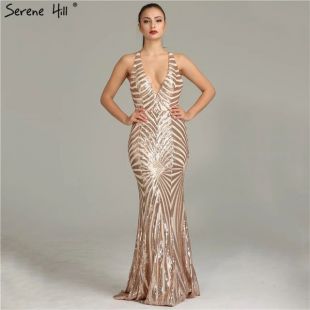 Long Gold Gliter Mermaid Formal Evening Prom Party Gown Dress