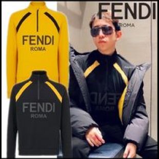 FENDI Blended Fabrics Long Sleeves Plain Logo Luxury Sweatshirts