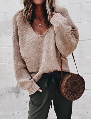 Pull Femme Col V - Manches Longues Uni - Matière Polyester Doux - Tendance Décontracté