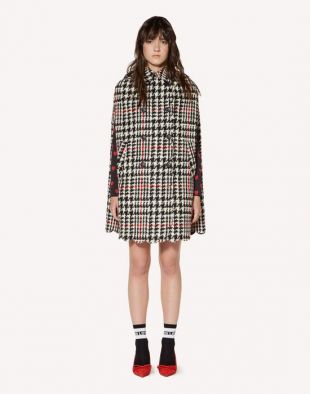 Houndstooth Wool Cape With Scallop Detail