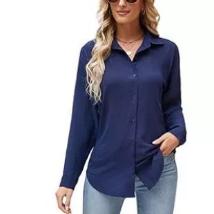 Aiuzo - Womens Button Down V Neck Shirts Long Sleeve Office Casual ...