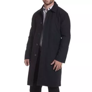 Zach Mens Wool Trench Coat Knee Length Overcoat Navy Lrg