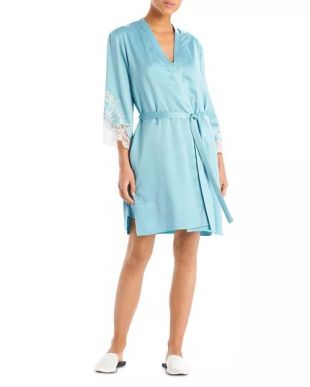 Lace Trim Satin Wrap Robe