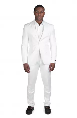 Slim Fit 2 Button White Linen Suit Notch Lapel Fitted